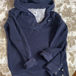 Lacoste Women's Dark Blue V-Neck lined sweatshirt with hood
